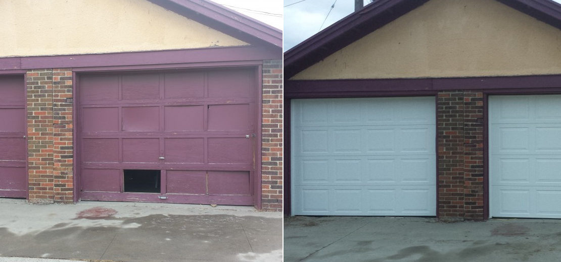 before and after - new garage door