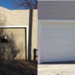 before and after - new garage door with owner